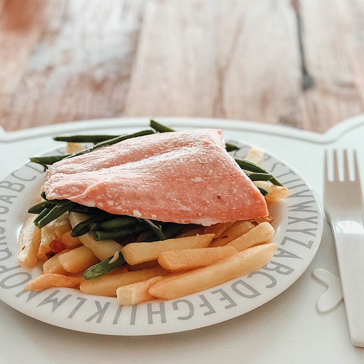 Fish and Chips de salmón y judías verdes