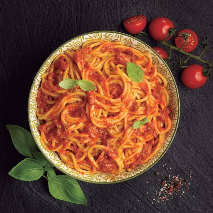 Receta spaghetti boloñesa y verduras asadas