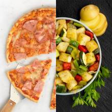 Receta de Pizza prosciutto y guarnición de verduras