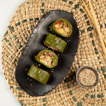 Rollitos de espinacas y brócoli rellenos de verduras y merluza