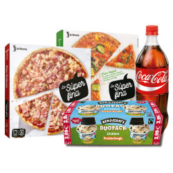 Pack Pizza + duopack gelat + cocacola