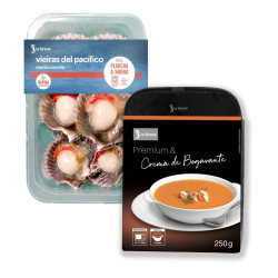 Pack vieiras pacífico media concha + crema de bogavante Premium de regalo